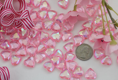 pink rose ab heart acrylic diamonds wedding plastic décor gems confetti table scatter aquarium jewels stones iridescent party stones special occasions bridal showers sparkling decorations  vase fillers centerpieces dazzle accent floral arrangements point back gemstones allstarco diy crafts crafting