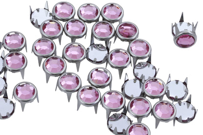 pink rose bedazzler rhinestones gemagic studs in silver settings bedazzle for garment embellishments elvis costume making diy craft clothing jeans tees denim with prongs 4 legs