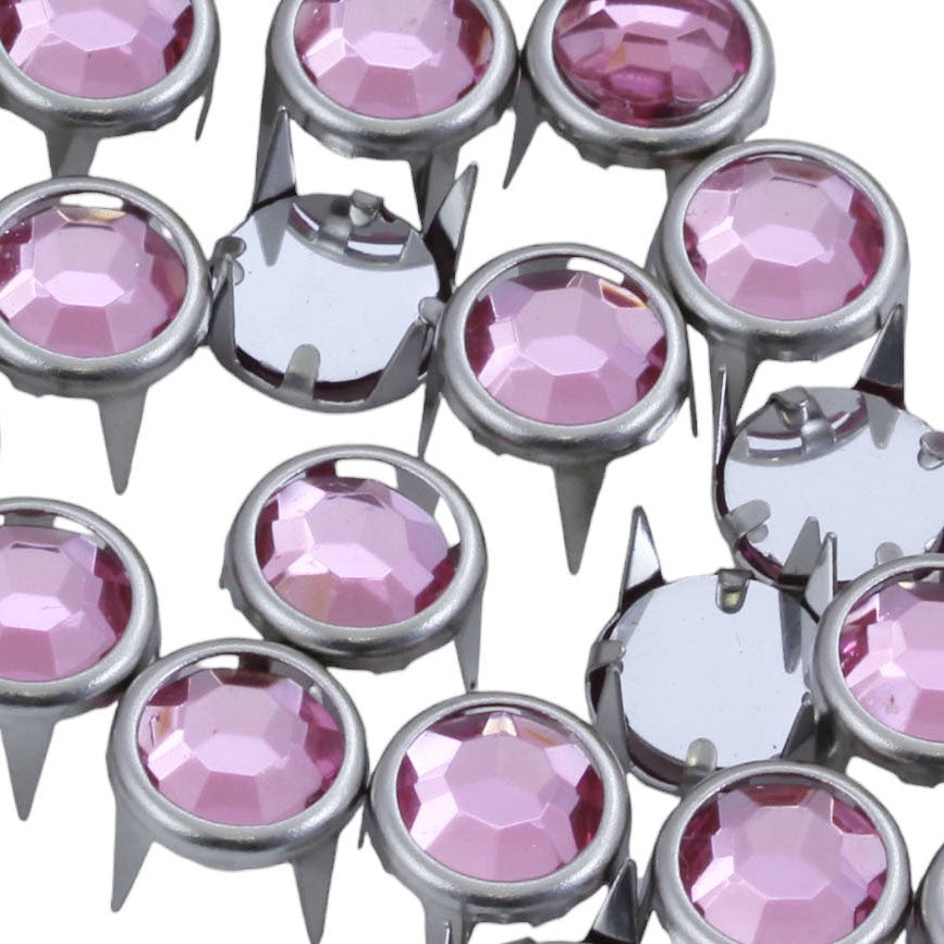 pink rose bedazzler rhinestones gemagic studs in silver settings bedazzle for garment embellishments elvis costume making diy craft clothing jeans tees denim with prongs 4 legs