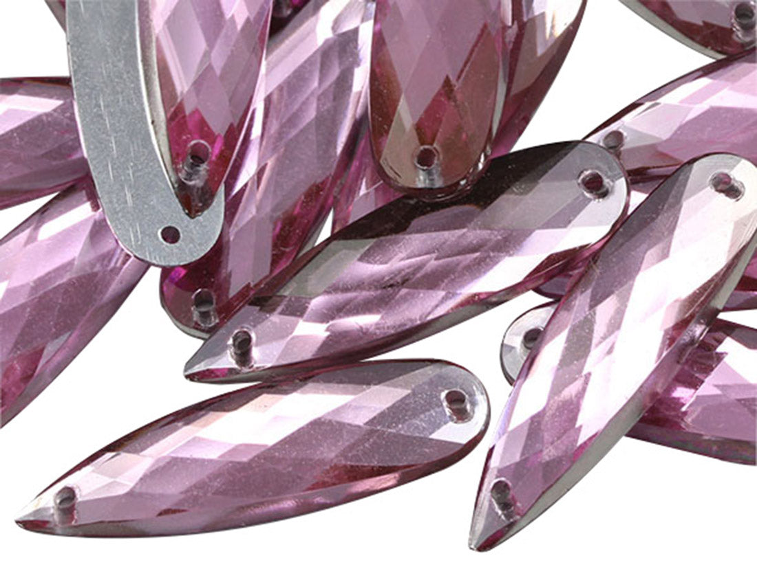 Pierres précieuses à coudre en forme de larme allongée rose clair - 28x8mm - 30 pièces