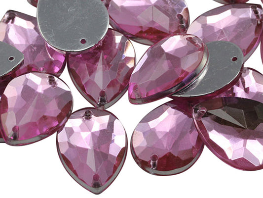 Pink Light Rose Teardrop Sew On Gems - 18x13mm - 50 Pieces