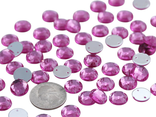 Pink Rose Sew On Rhinestones - 12mm - 60 Pieces