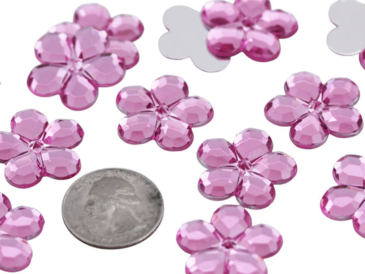 Pink Rose H112 Flat Back Flower Gems - 25mm - 15 Pieces