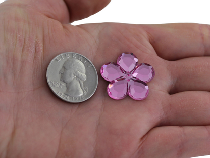 Pink Rose H112 Flat Back Flower Gems - 25mm - 15 Pieces