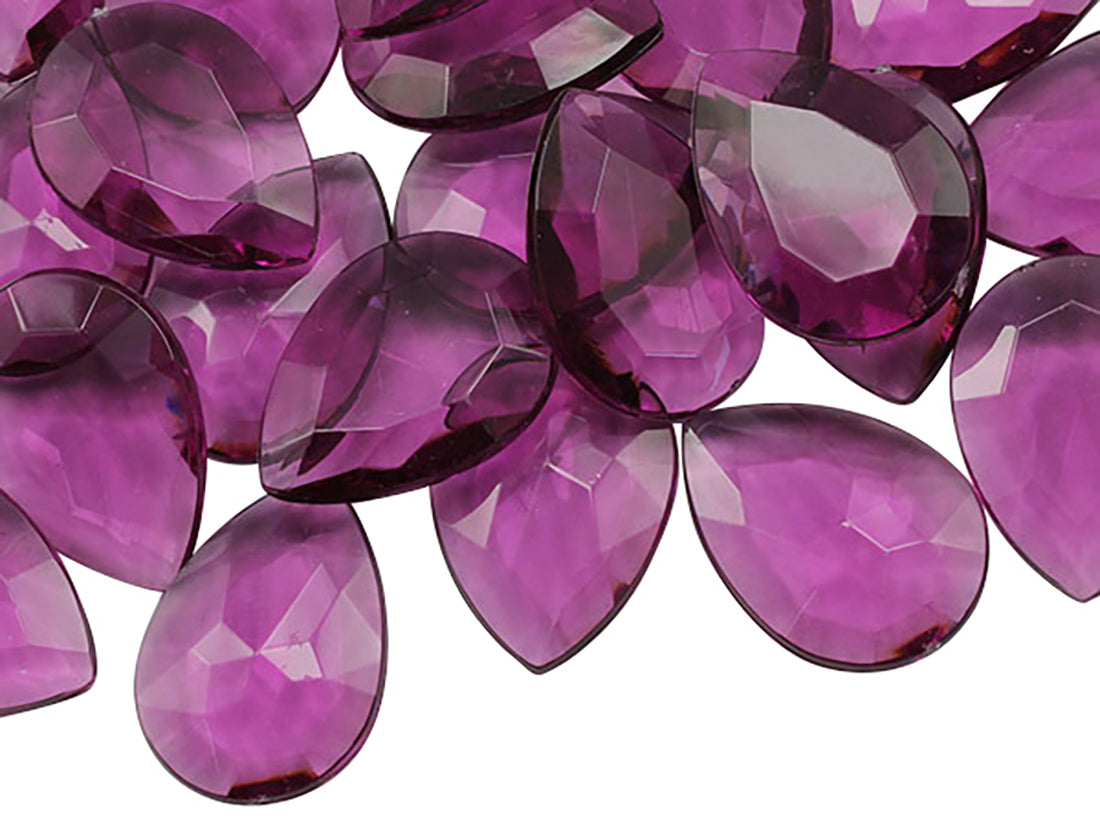 purple amethyst teardrop pear acrylic pointed back point back gems treasure jewels plastic gemstones for games parties pirate bounty hunt stones for treasure chests party favors center pieces table scatters theatrical swashbuckler jewels props larp easter egg hunt allstarco