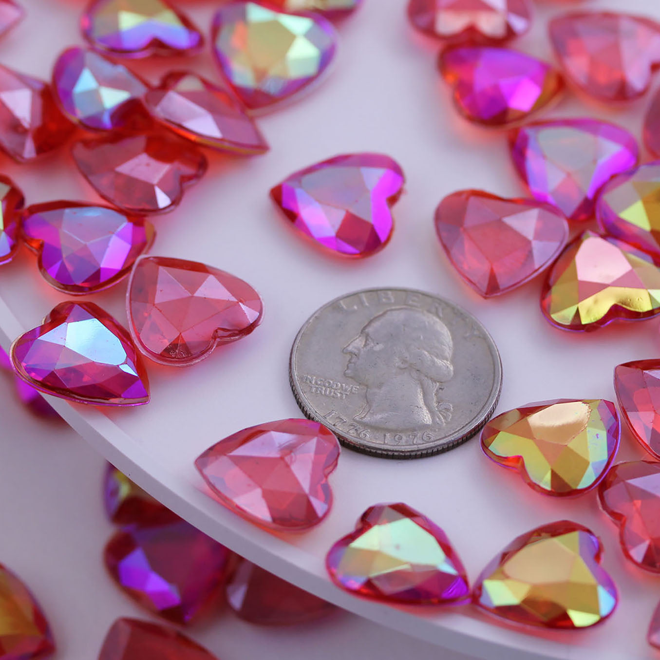 red ruby ab heart acrylic diamonds wedding plastic décor gems confetti table scatter aquarium jewels stones iridescent party stones special occasions bridal showers sparkling decorations  vase fillers centerpieces dazzle accent floral arrangements point back gemstones allstarco diy crafts crafting