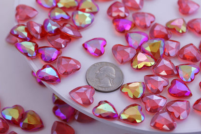 red ruby ab heart acrylic diamonds wedding plastic décor gems confetti table scatter aquarium jewels stones iridescent party stones special occasions bridal showers sparkling decorations  vase fillers centerpieces dazzle accent floral arrangements point back gemstones allstarco diy crafts crafting