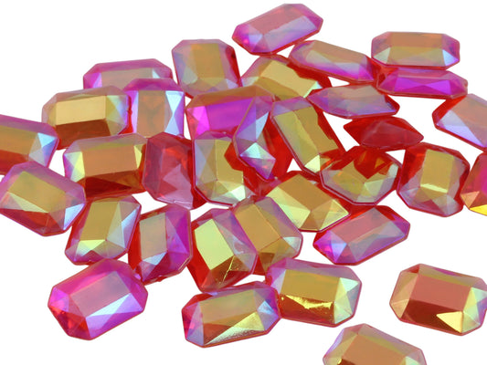Red Ruby AB Acrylic Octagon Shaped Diamonds - 13x18mm - 100 Pieces
