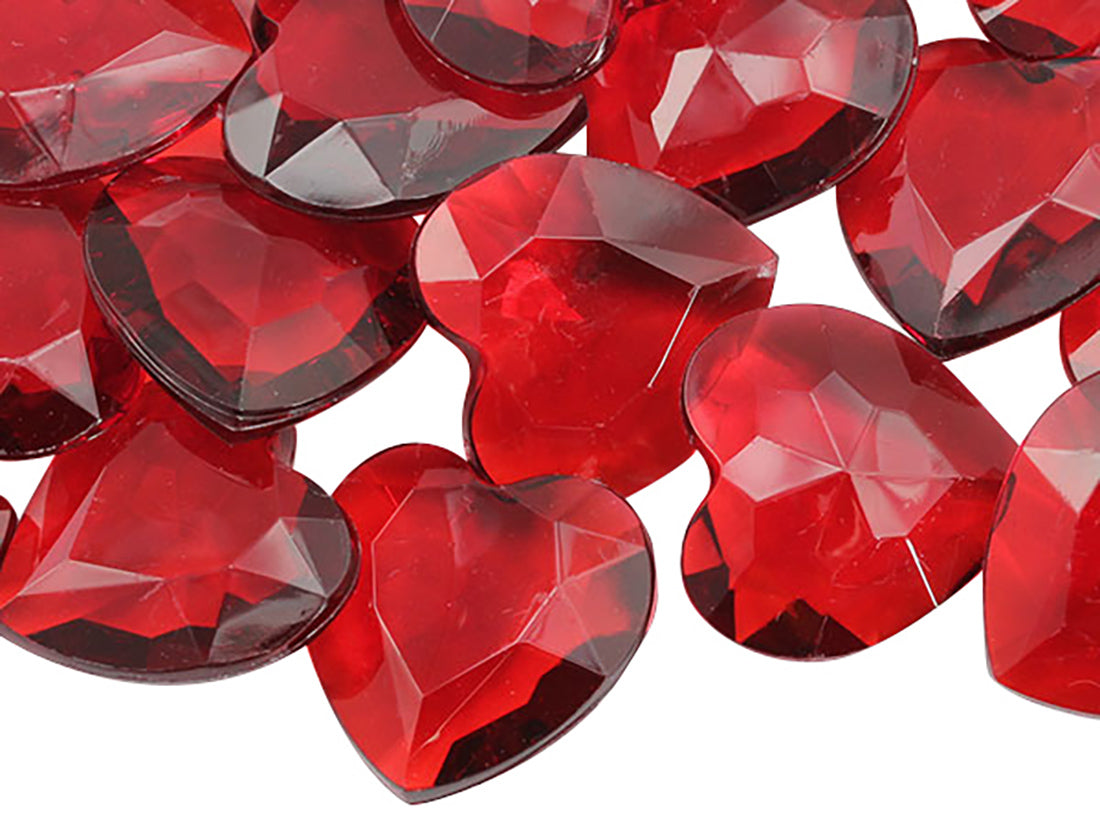 red ruby heart valentine's day love acrylic pointed back point back gems treasure jewels plastic gemstones for games parties pirate bounty hunt stones for treasure chests party favors center pieces table scatters theatrical swashbuckler jewels props larp easter egg hunt allstarco