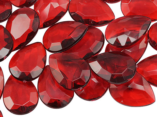 red ruby teardrop pear acrylic pointed back point back gems treasure jewels plastic gemstones for games parties pirate bounty hunt stones for treasure chests party favors center pieces table scatters theatrical swashbuckler jewels props larp easter egg hunt allstarco