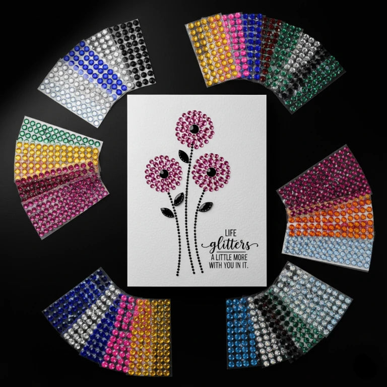 Self adhesive rhinestones for card making and stationary.