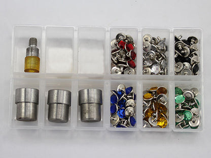 rhinestone rivets fasteners studs round stud setter gift christmas birthday artist creative daughter son girlfriend kit handpress hand press machine tool diy dies crafting garment making design designer gu50 non rusting brass decorative studs embellishments clothing making costume making diy crafts purses leathercraft leather work design allstarco handbags bracelets flipflops jackets denim cotton fabric decor embellish