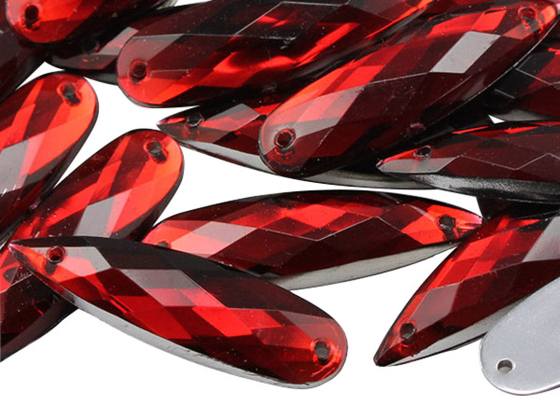 Gemas alargadas de rubí rojo para coser en forma de lágrima (28 x 8 mm) (30 piezas)