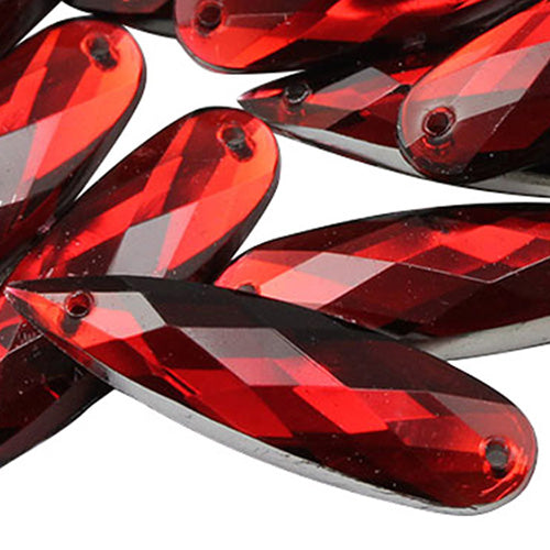 Gemas alargadas de rubí rojo para coser en forma de lágrima (28 x 8 mm) (30 piezas)
