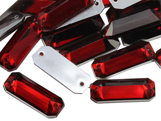 red ruby baguette rectangle rectangular flat back sew on sewing beads craft gems plastic rhinestones acrylic gemstones jewels with holes for clothing embellishments costume making cosplay diy garment prop making dress jewels for fabric crystals allstarco