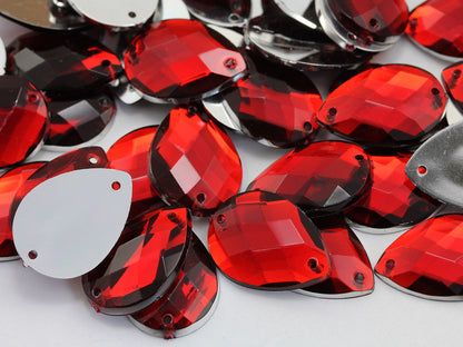 Red Ruby Teardrop Sew On Gems - 18x13mm - 50 Pieces