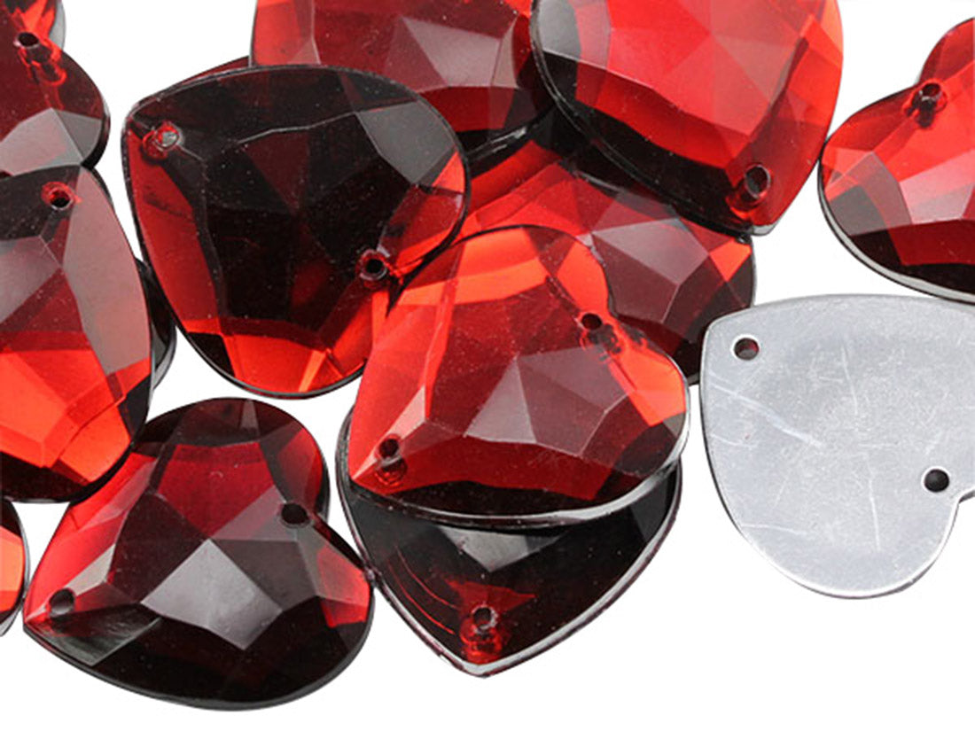 red ruby heart valetine's day love flat back sew on sewing beads craft gems plastic rhinestones acrylic gemstones jewels with holes for clothing embellishments costume making cosplay diy garment prop making dress jewels for fabric crystals allstarco