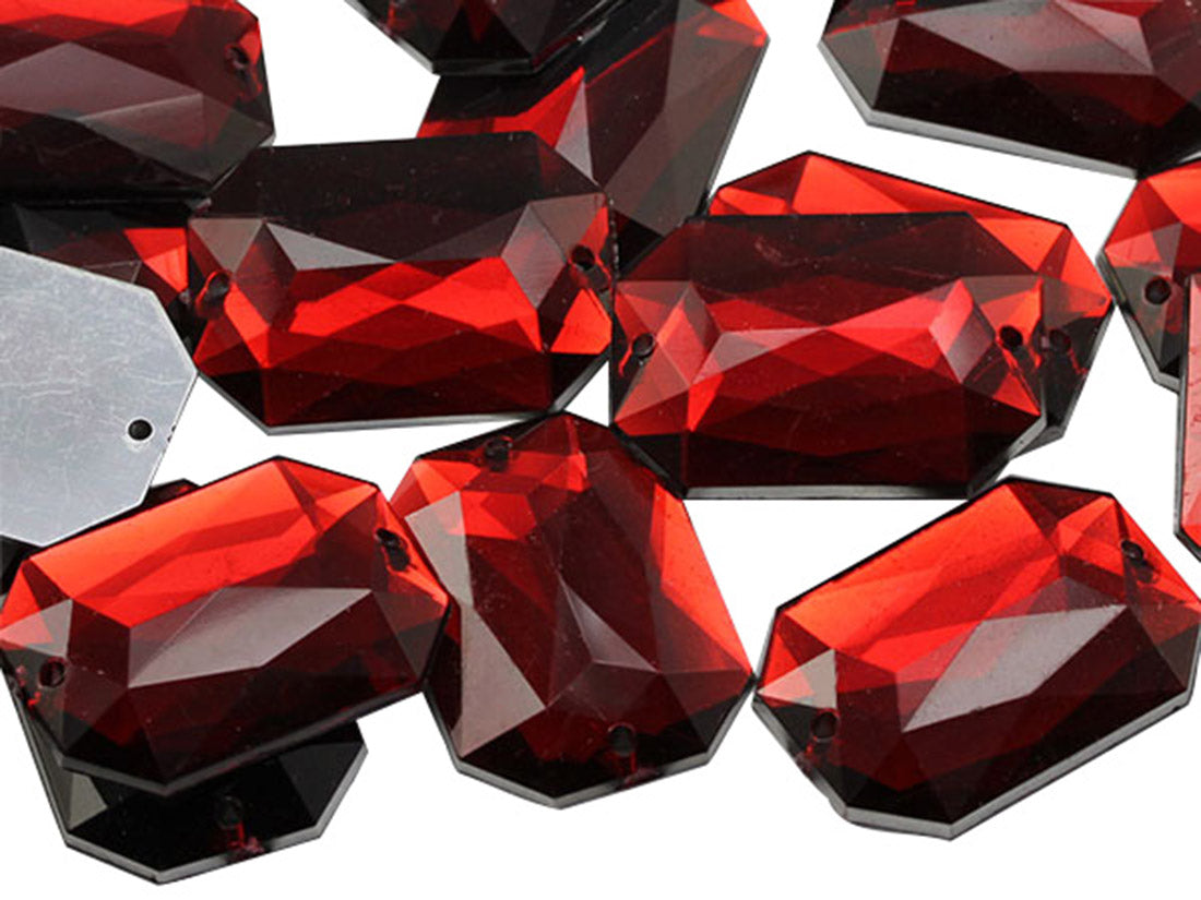 red ruby octagon flat back sew on sewing beads craft gems plastic rhinestones acrylic gemstones jewels with holes for clothing embellishments costume making cosplay diy garment prop making dress jewels for fabric crystals allstarco