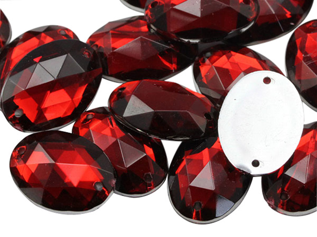 red ruby oval flat back sew on sewing beads craft gems plastic rhinestones acrylic gemstones jewels with holes for clothing embellishments costume making cosplay diy garment prop making dress jewels for fabric crystals allstarco