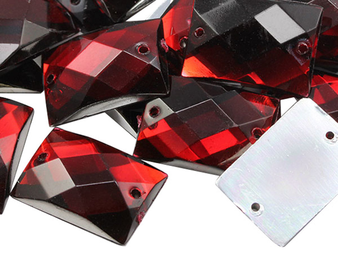 red ruby rectangle rectangular flat back sew on sewing beads craft gems plastic rhinestones acrylic gemstones jewels with holes for clothing embellishments costume making cosplay diy garment prop making dress jewels for fabric crystals allstarco