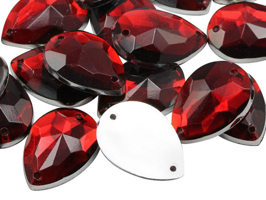 Red Ruby Teardrop Sew On Gems - 18x13mm - 50 Pieces