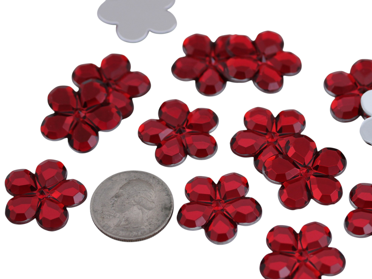 Red Ruby Flat Back Flower Gems - 25mm - 15 Pieces