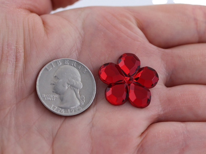 Red Ruby Flat Back Flower Gems - 25mm - 15 Pieces