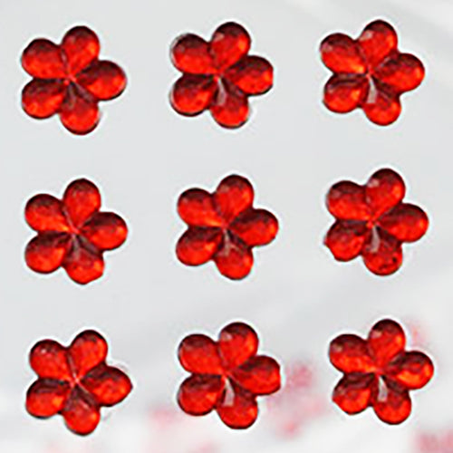 red ruby flower stick on gems self adhesive floral jewels lead free face stones party cosplay face gemstones rhinestones card making invitations body jewels skin phone craft embellishments with glue sparkle crafting scrapbooking diy peel and stick halloween birthday wedding shinny allstarco plastic sticky jewels stickon stick-on rhinestones