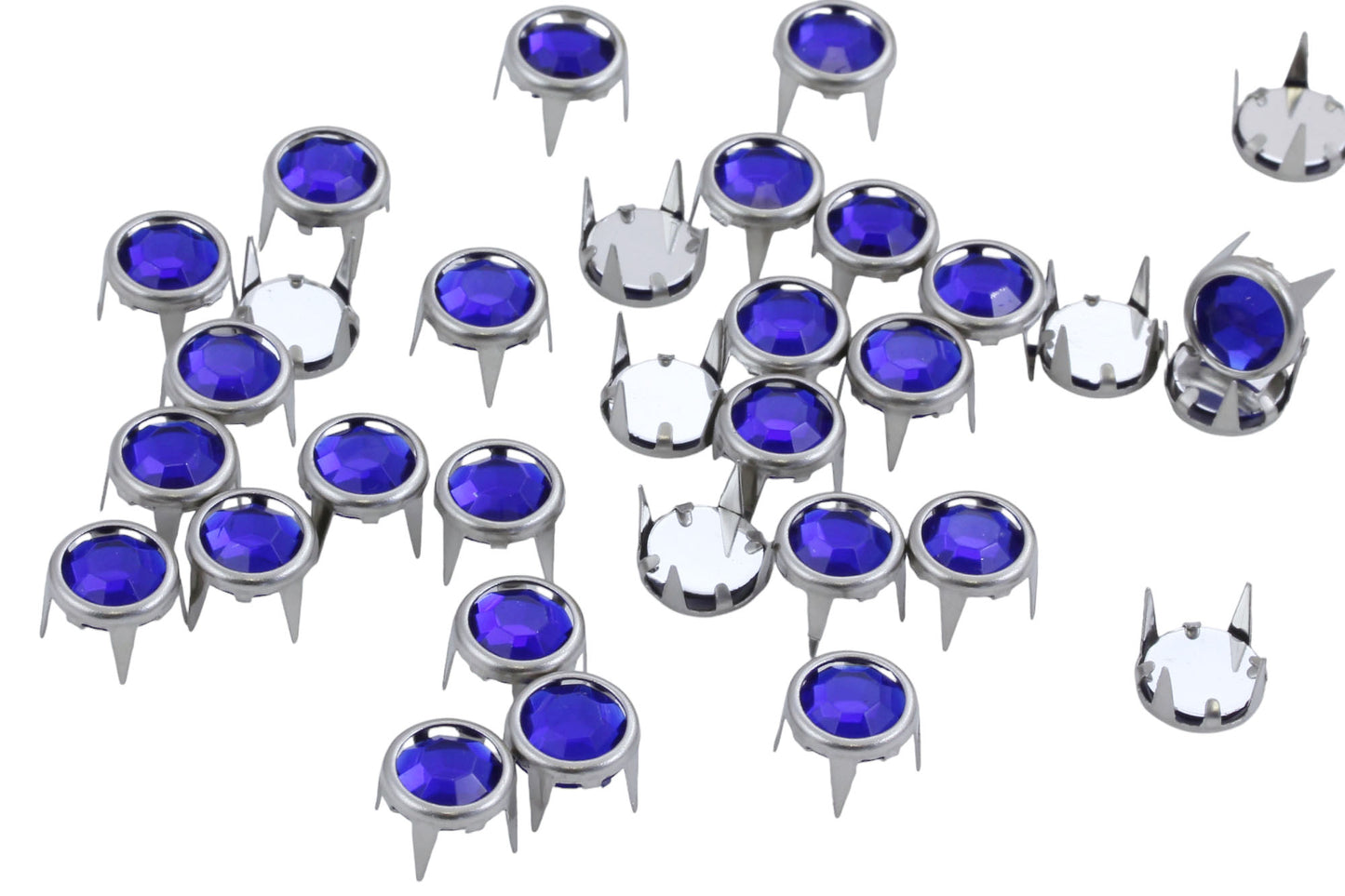 blue sapphire bedazzler rhinestones gemagic studs in silver settings bedazzle for garment embellishments elvis costume making diy craft clothing jeans tees denim with prongs 4 legs