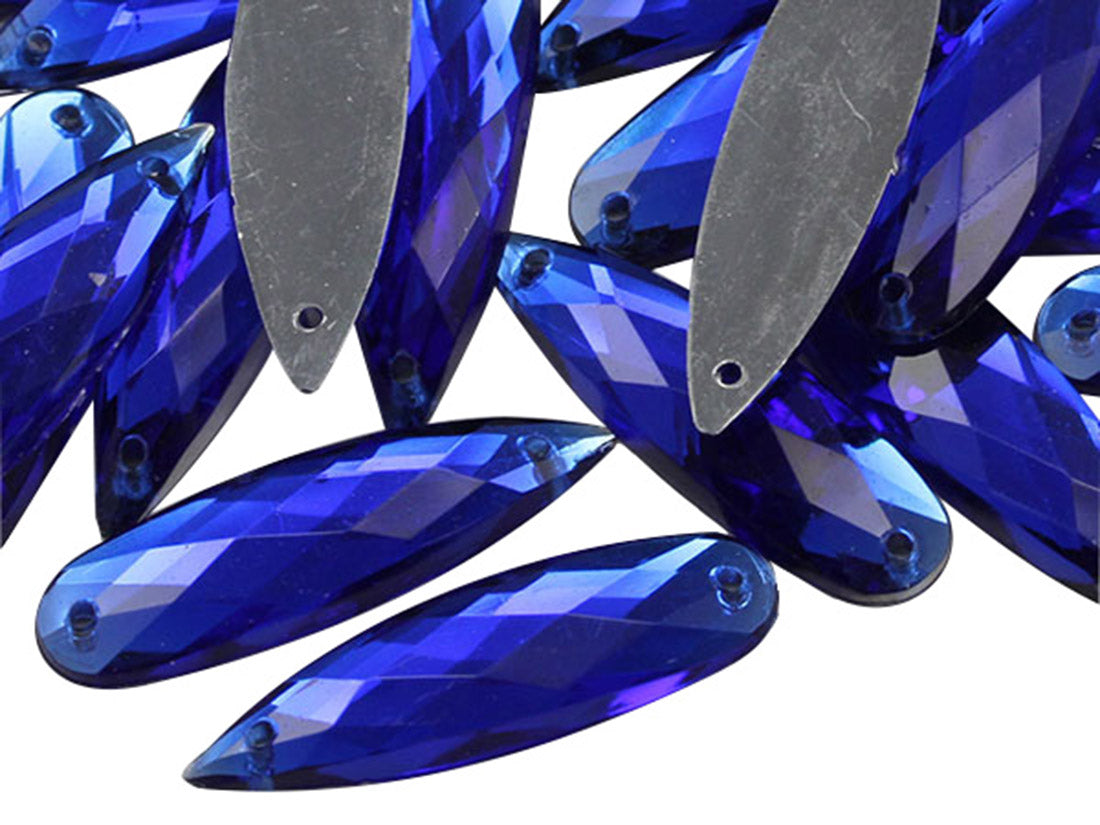 Pierres précieuses à coudre en forme de goutte allongée de saphir bleu - 28 x 8 mm - 30 pièces