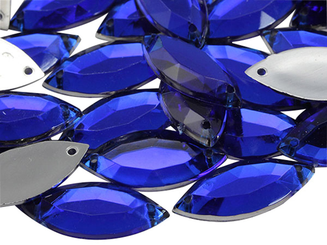 blue sapphire navette marquise horse eye flat back sew on sewing beads craft gems plastic rhinestones acrylic gemstones jewels with holes for clothing embellishments costume making cosplay diy garment prop making dress jewels for fabric crystals allstarco