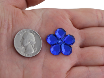 Blue Sapphire Flat Back Flower Gems - 25mm - 15 Pieces