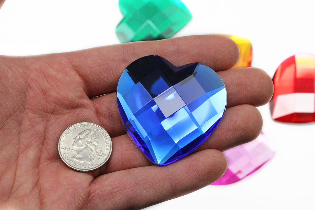 blue sapphire  extra large stick on heart gems plastic sticky jewels valentine's day love girlfriend boyfriend crafting mom dad family self adhesive rhinestones big gemstones huge stones acrylic cabochons for cosplay prop making steven universe diy craft furniture embellishments display merchandising windows décor walls theater decoration film making lead free with glue peel and stick stickon allstarco