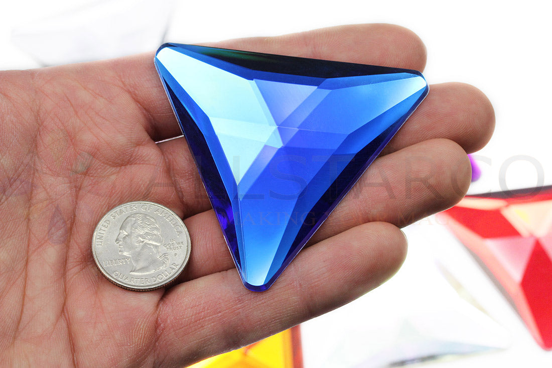 blue sapphire triangle extra large huge big jumbo flat back acrylic gems plastic rhinestones for craft gemstones body jewels face skin cabochons embellishments cosplay prop making jewelry making party diy crafts costume making scrapbooking high quality allstarco décor stones larp events film making card making crafting school kids fun creative crafting bling bedazzler bling phone cases laptop costume making garment