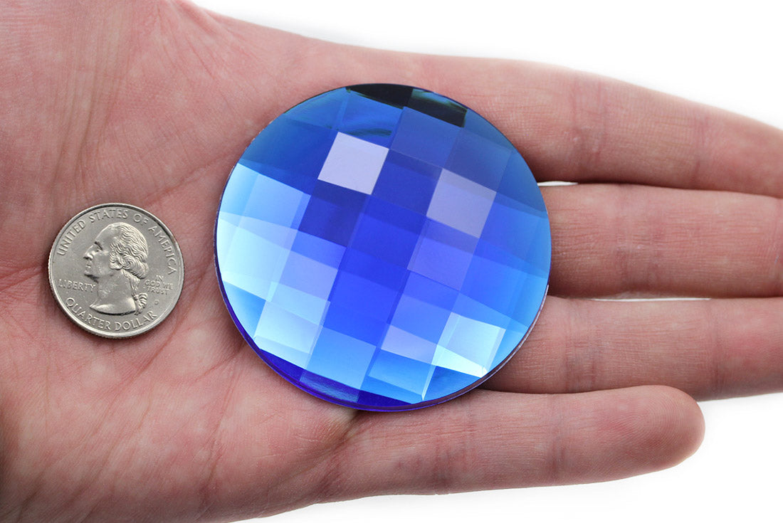 blue sapphire extra large stick on round gems plastic sticky jewels self adhesive circle rhinestones big gemstones huge stones acrylic cabochons for cosplay prop making steven universe diy craft furniture embellishments display merchandising windows décor walls theater decoration film making lead free with glue peel and stick stickon allstarco