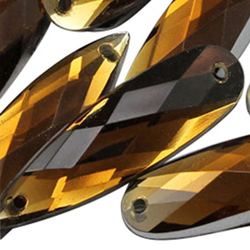 Brown Smokey Topaz Elongated Teardrop Sew On Gems - 28x8mm - 30 Pieces