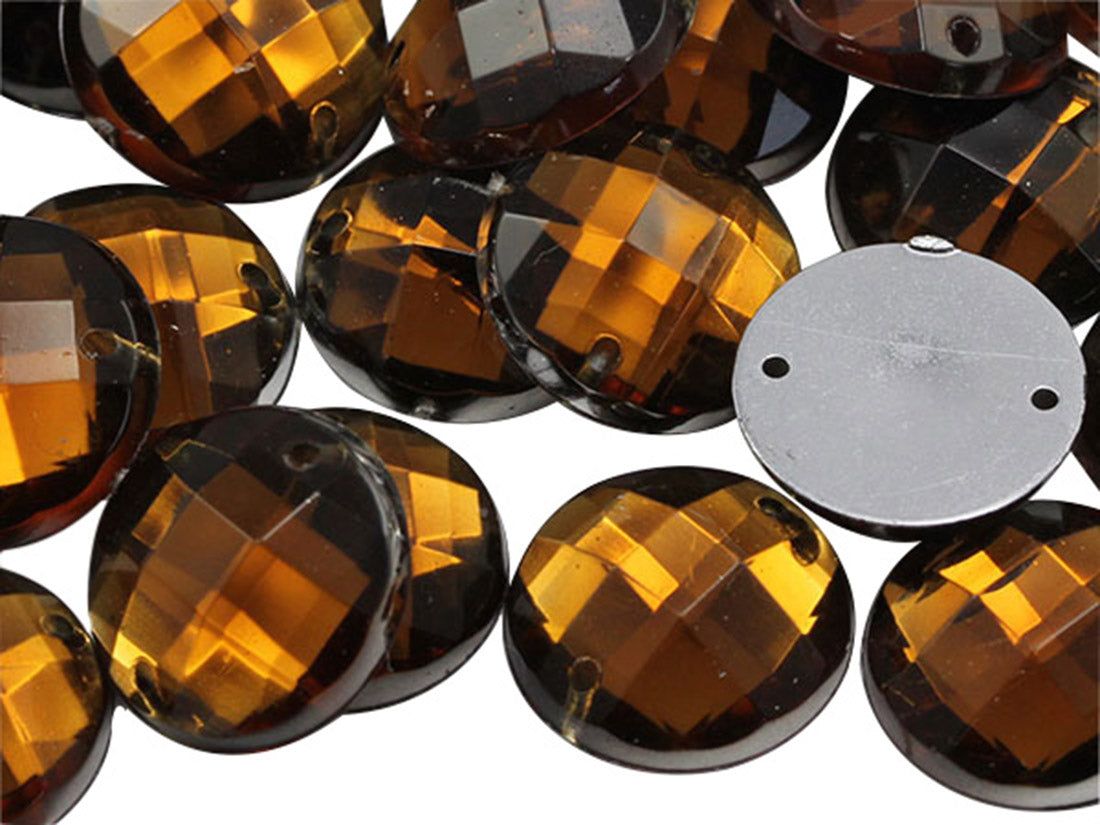 brown smokey topaz sew on round flat back acrylic gems jewels gemstones sewing embellishments garment making diy craft costume making