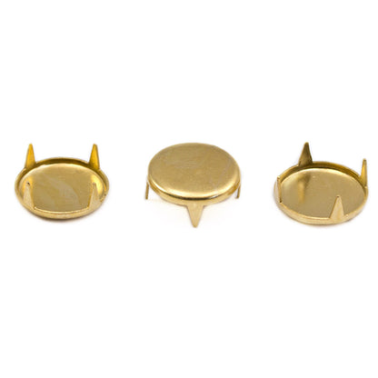 gold spot flat studs round nailheads prongs with legs non rusting brass decorative studs embellishments clothing making costume making diy crafts purses leathercraft leather work design allstarco handbags bracelets flipflops jackets denim cotton fabric decor embellish