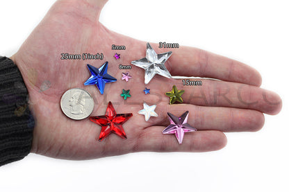 size chart reference next to coin comparison star flat back acrylic gems plastic rhinestones for craft gemstones body jewels face skin cabochons embellishments cosplay prop making jewelry making party diy crafts costume making scrapbooking high quality allstarco décor stones larp events film making