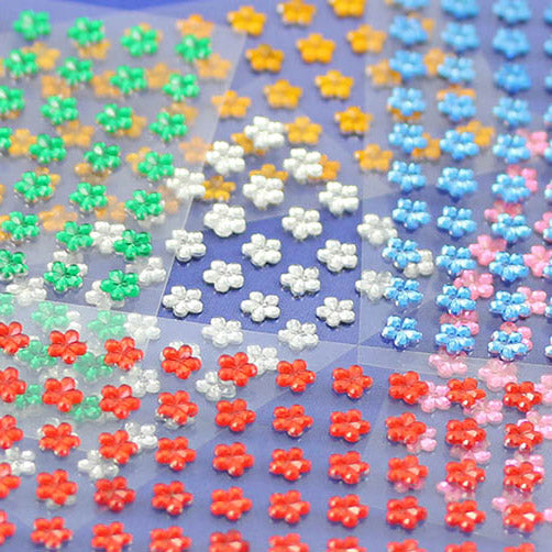 assorted colors multicolor multipack flower stick on gems self adhesive floral jewels lead free face stones party cosplay face gemstones rhinestones card making invitations body jewels skin phone craft embellishments with glue sparkle crafting scrapbooking diy peel and stick halloween birthday wedding shinny allstarco plastic sticky jewels stickon stick-on rhinestones