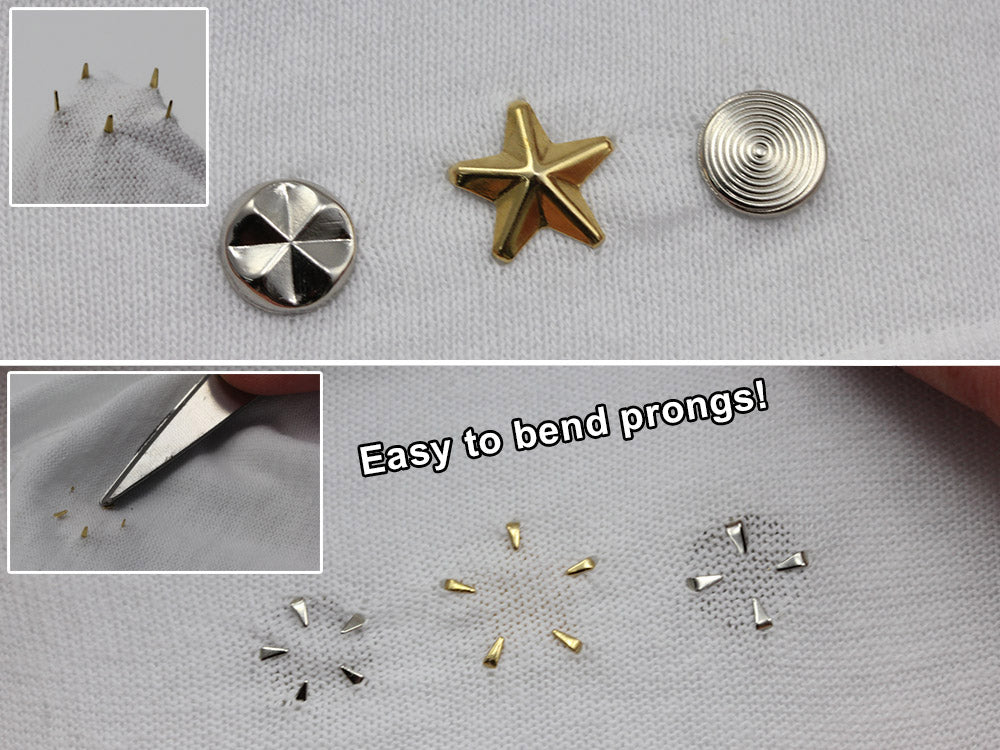 studs round nailheads prongs with legs non rusting brass decorative studs embellishments clothing making costume making diy crafts purses leathercraft leather work design allstarco handbags bracelets flipflops jackets denim cotton fabric decor embellish