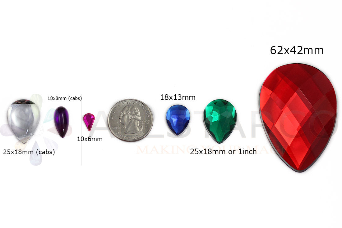 Gemas alargadas transparentes para coser en forma de lágrima (28 x 8 mm), 30 unidades