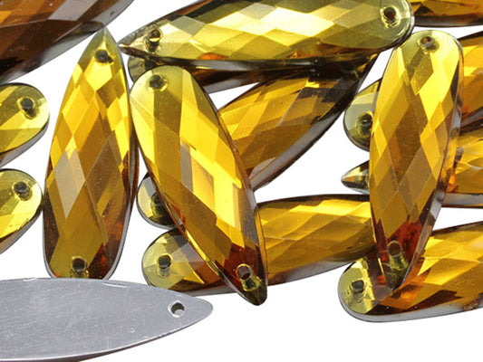Gold Topaz Elongated Teardrop Sew On Gems - 28x8mm - 30 Pieces