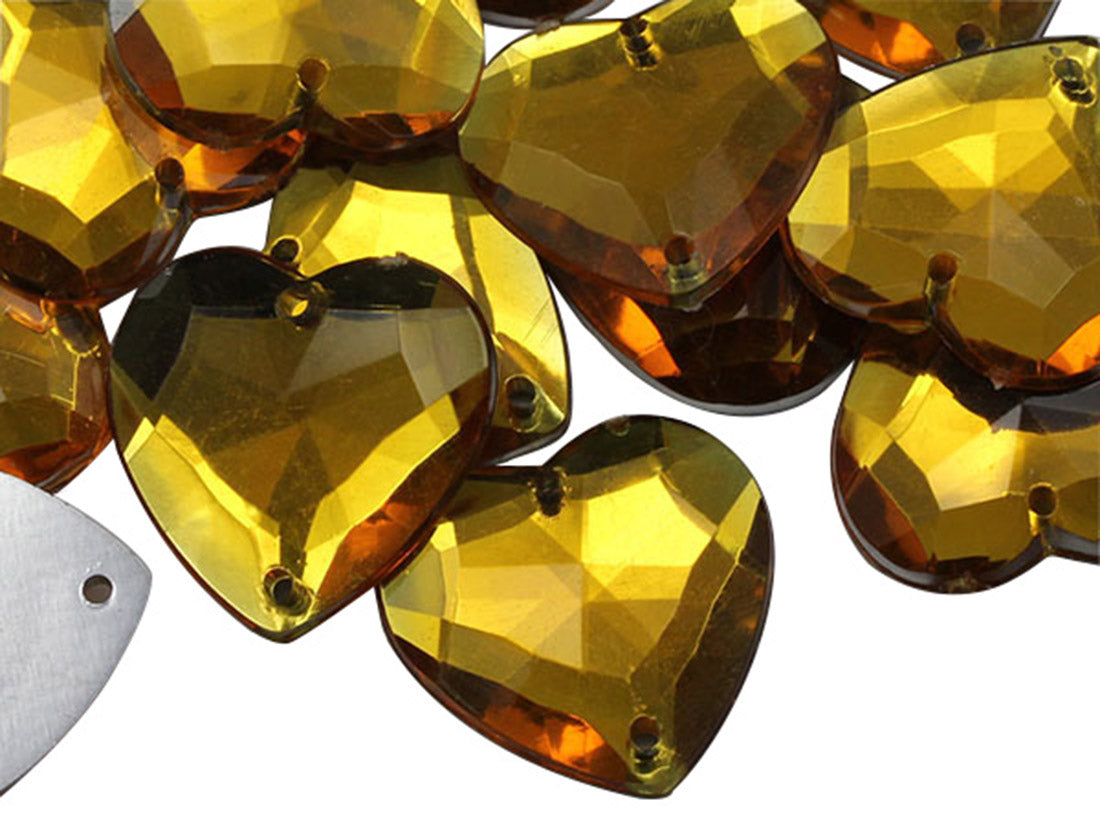 gold topaz heart valetine's day love flat back sew on sewing beads craft gems plastic rhinestones acrylic gemstones jewels with holes for clothing embellishments costume making cosplay diy garment prop making dress jewels for fabric crystals allstarco