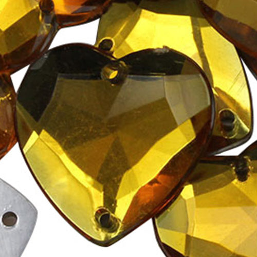 gold topaz heart valetine's day love flat back sew on sewing beads craft gems plastic rhinestones acrylic gemstones jewels with holes for clothing embellishments costume making cosplay diy garment prop making dress jewels for fabric crystals allstarco