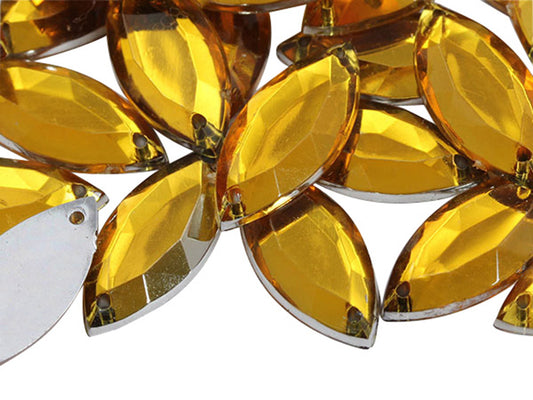 gold topaz navette marquise horse eye flat back sew on sewing beads craft gems plastic rhinestones acrylic gemstones jewels with holes for clothing embellishments costume making cosplay diy garment prop making dress jewels for fabric crystals allstarco