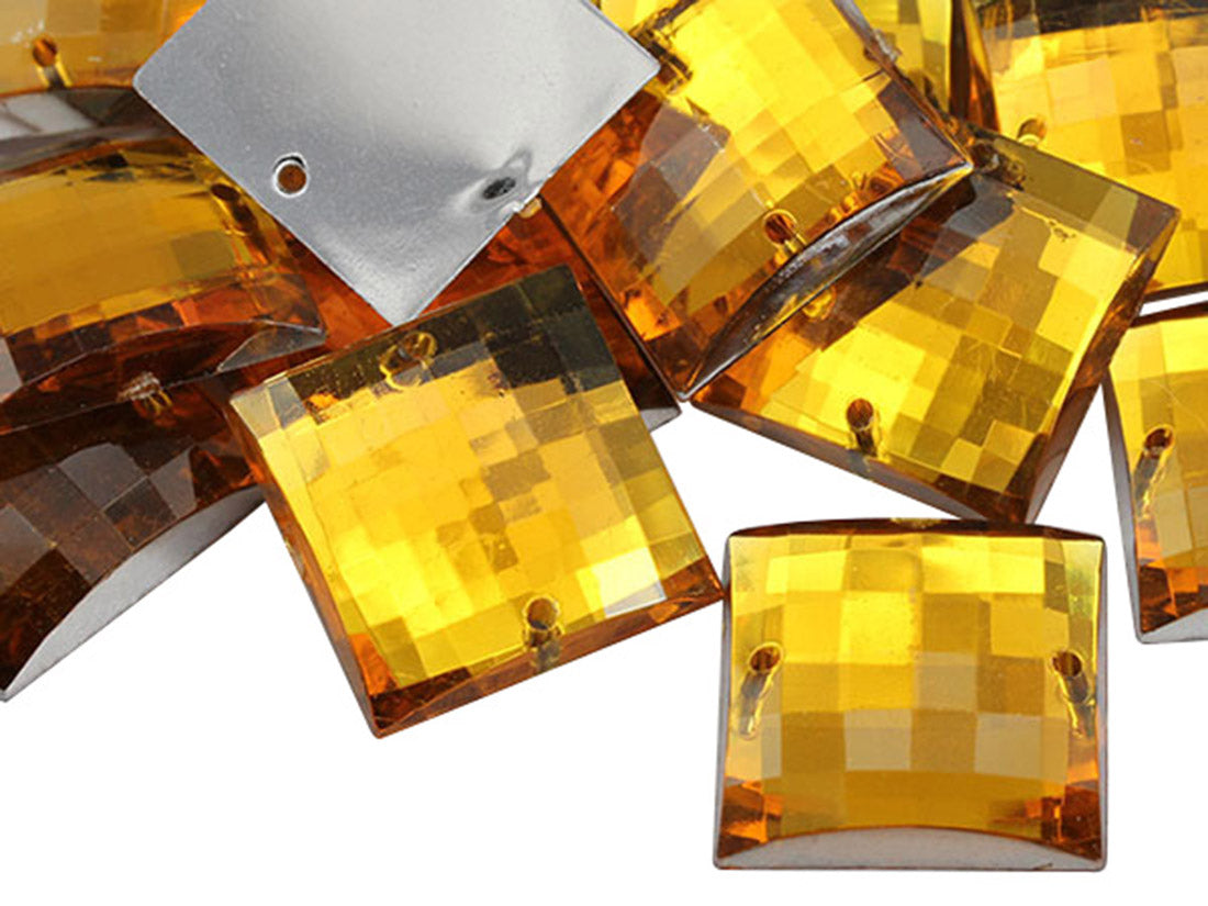 gold topaz square flat back sew on sewing beads craft gems plastic rhinestones acrylic gemstones jewels with holes for clothing embellishments costume making cosplay diy garment prop making dress jewels for fabric crystals allstarco