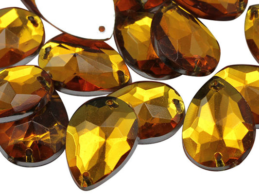 Gold Topaz Teardrop Sew On Gems - 18x13mm - 50 Pieces