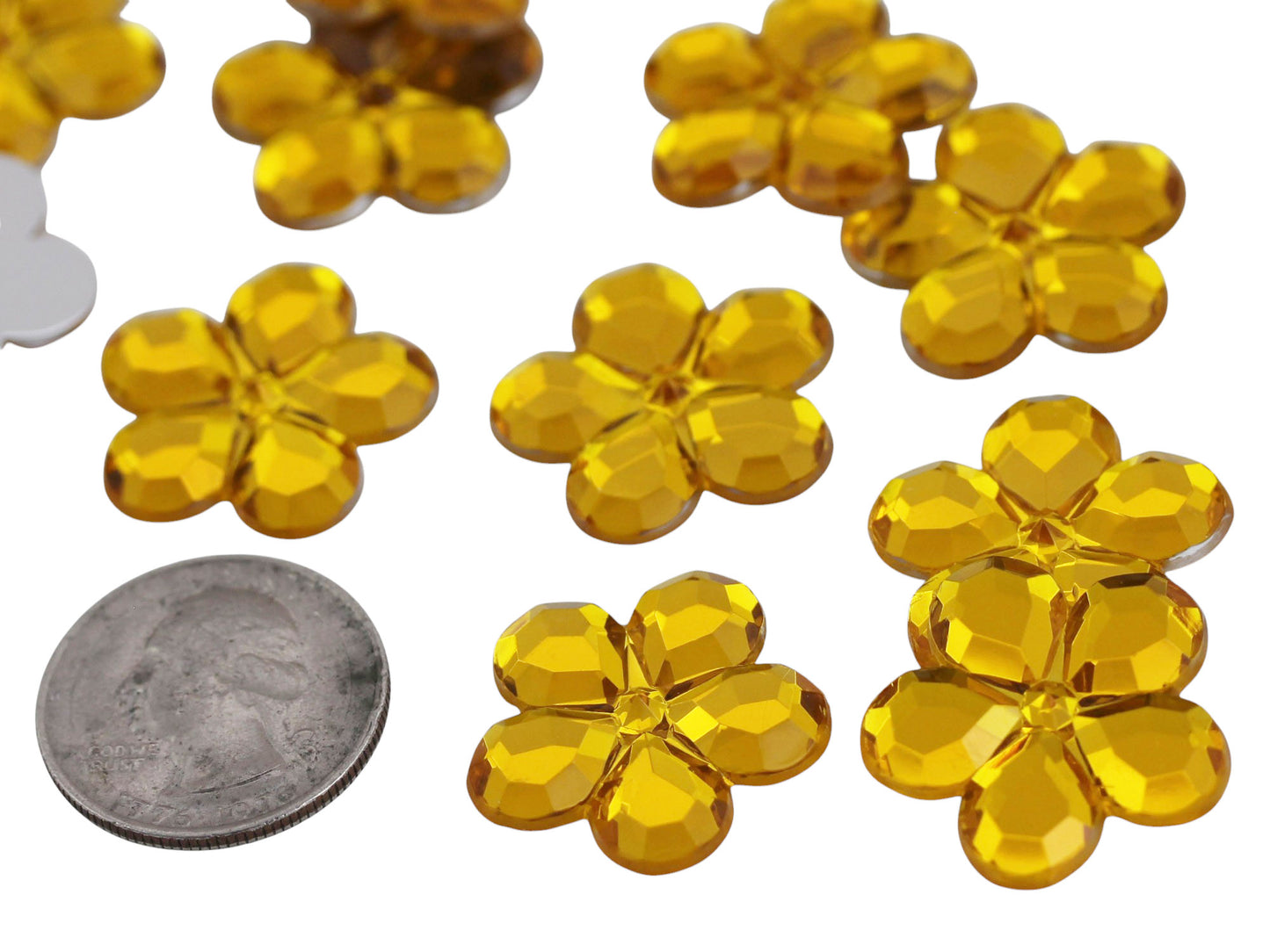 Gold Topaz Flat Back Flower Gems - 25mm - 15 Pieces