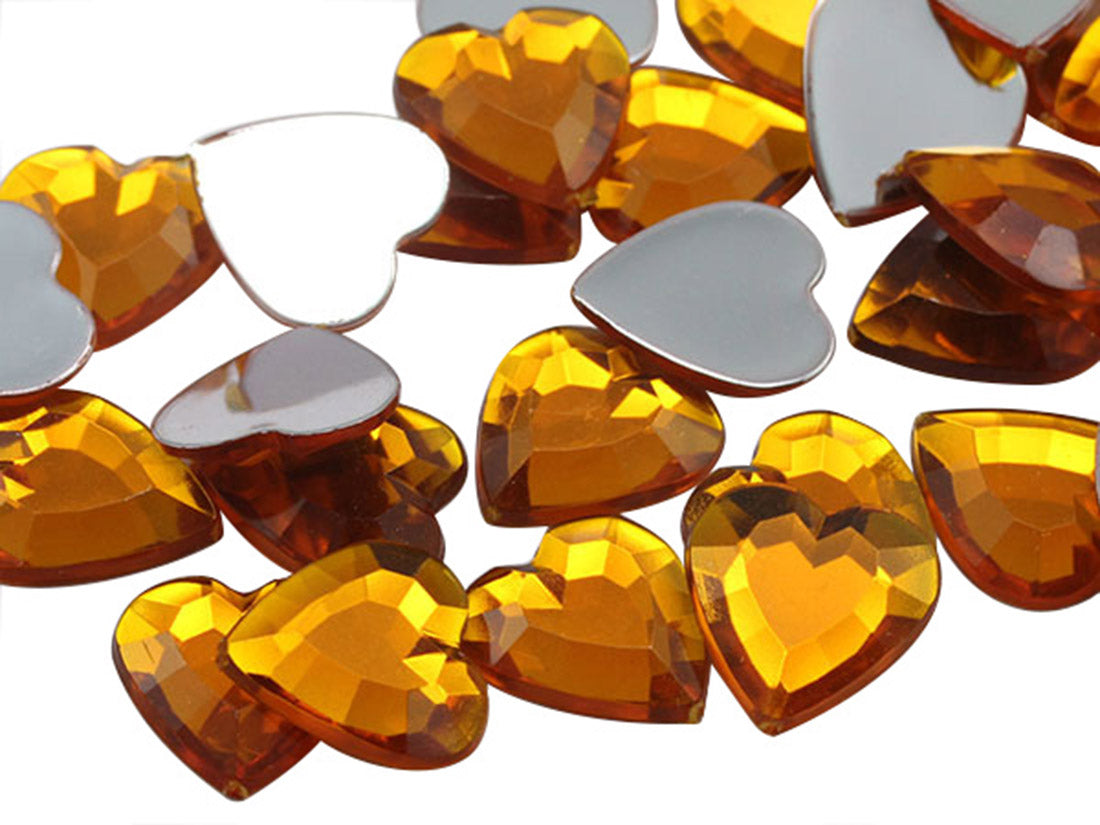 gold topaz heart flat back acrylic gems valentine's day love gift girlfriend boyfriend mom dad family plastic rhinestones for craft gemstones body jewels face skin cabochons embellishments cosplay prop making jewelry making party diy crafts costume making scrapbooking high quality allstarco décor stones larp events film making